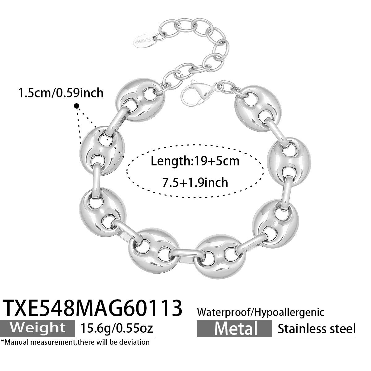 316L Stainless Steel Mixed Metal Coffee Bean Chain Jewelry Set for Women