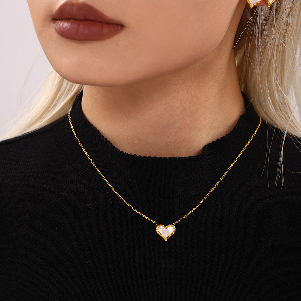 316L Stainless Steel 18K PVD Gold Mother Pearl Heart Necklace and Earrings Set made with 316L stainless steel and 18K PVD gold finish for wholesale jewelry buyers - image 10