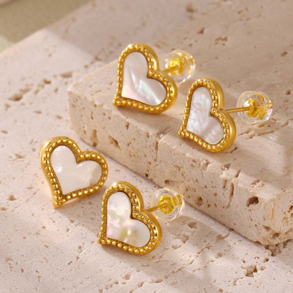 316L Stainless Steel 18K PVD Gold Mother Pearl Heart Necklace and Earrings Set made with 316L stainless steel and 18K PVD gold finish for wholesale jewelry buyers - image 13
