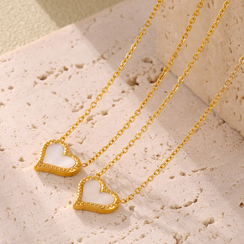 316L Stainless Steel 18K PVD Gold Mother Pearl Heart Necklace and Earrings Set made with 316L stainless steel and 18K PVD gold finish for wholesale jewelry buyers - image 14