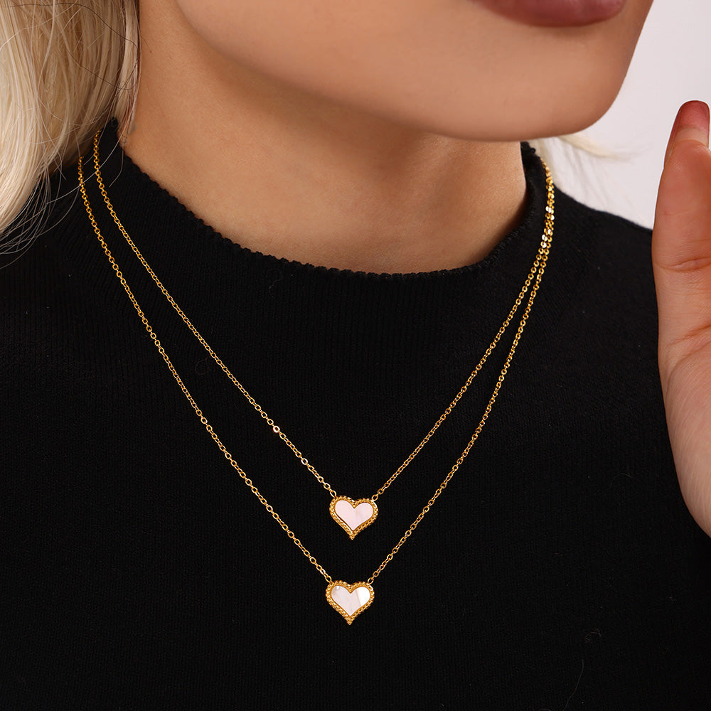 316L Stainless Steel 18K PVD Gold Mother Pearl Heart Necklace and Earrings Set made with 316L stainless steel and 18K PVD gold finish for wholesale jewelry buyers - image 7