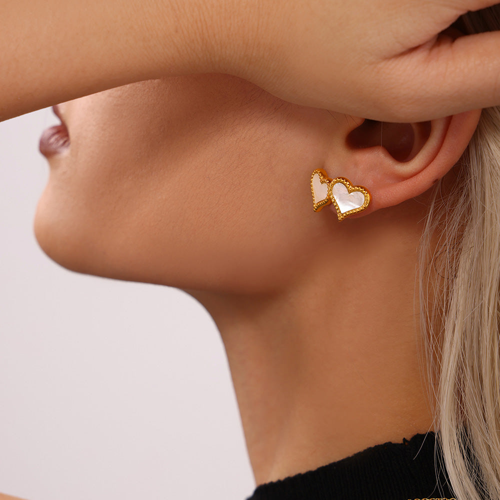 316L Stainless Steel 18K PVD Gold Mother Pearl Heart Necklace and Earrings Set made with 316L stainless steel and 18K PVD gold finish for wholesale jewelry buyers - image 9