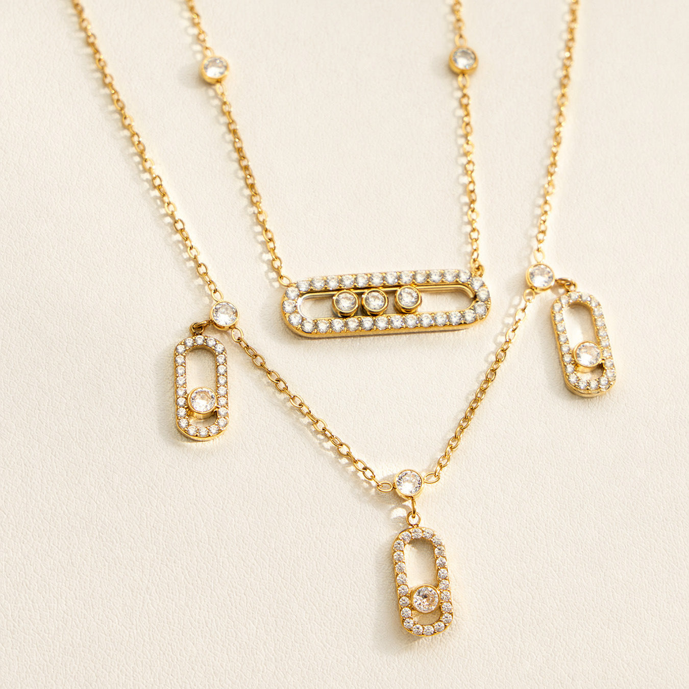 316L Stainless Steel 18K PVD Gold Movable Zircon Necklace made with 316L stainless steel and 18K PVD gold finish for wholesale jewelry buyers - image 12