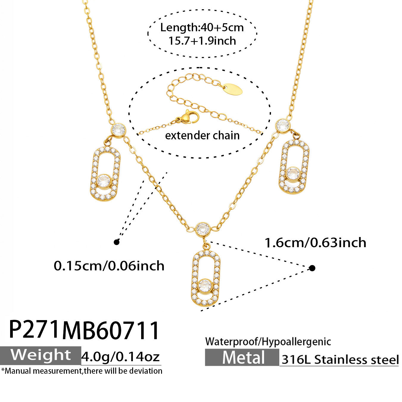 316L Stainless Steel 18K PVD Gold Movable Zircon Necklace made with 316L stainless steel and 18K PVD gold finish for wholesale jewelry buyers - image 4