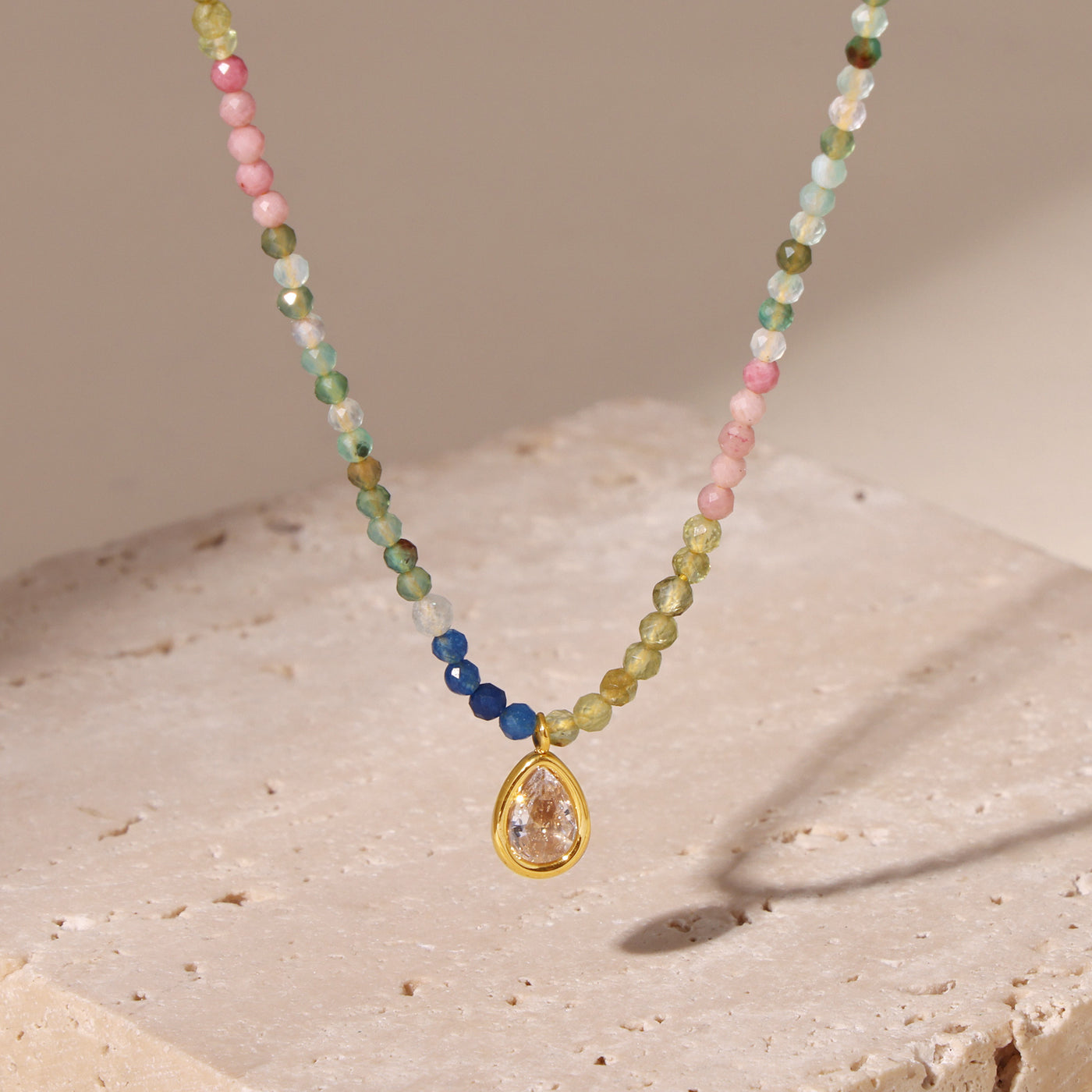 316L Stainless Steel 18K PVD Gold Multicolor Droplet Pendant Necklace made with 316L stainless steel and 18K PVD gold finish for wholesale jewelry buyers - image 23