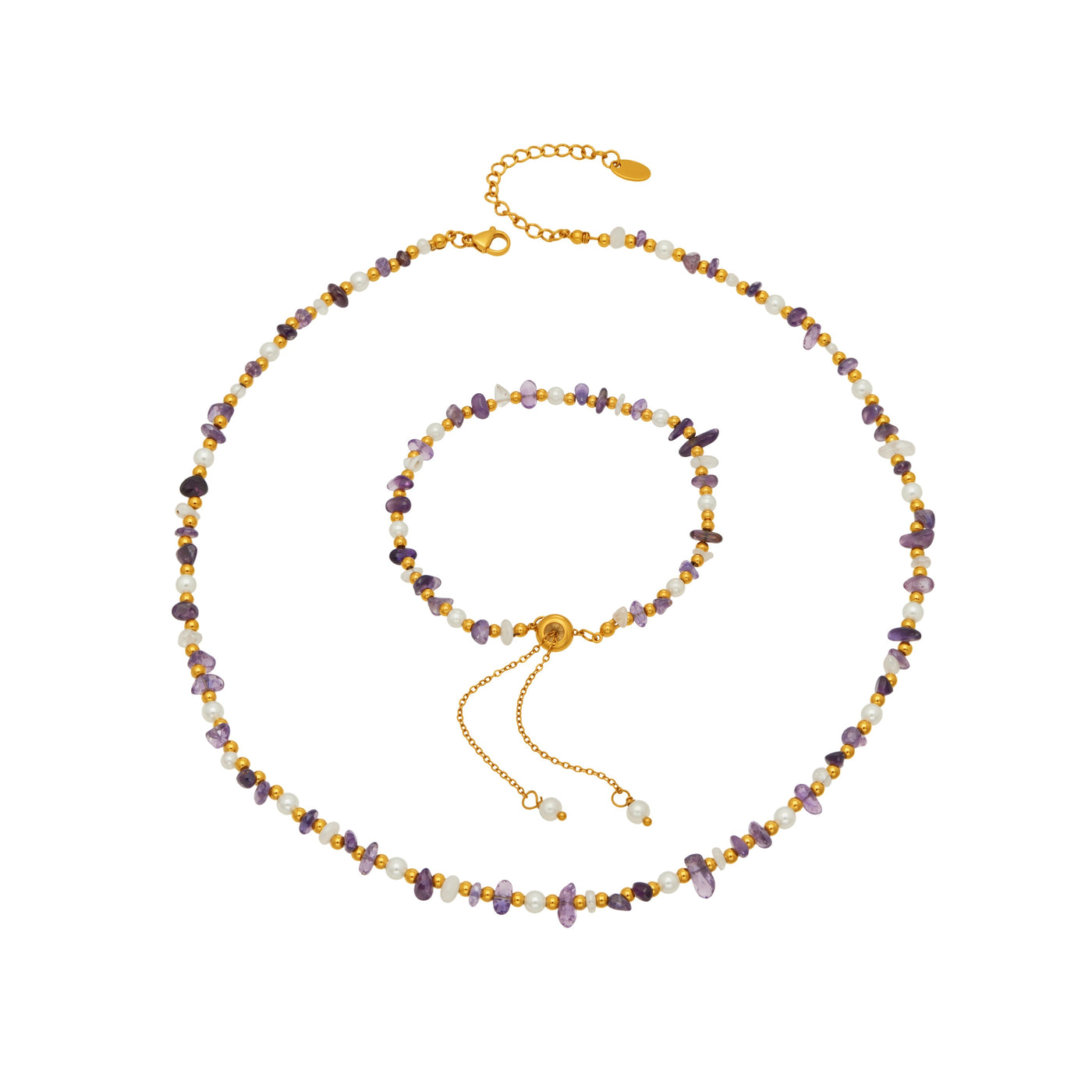 MiduoduoJewelry natural stone and freshwater pearl necklace with matching multi-row bracelet