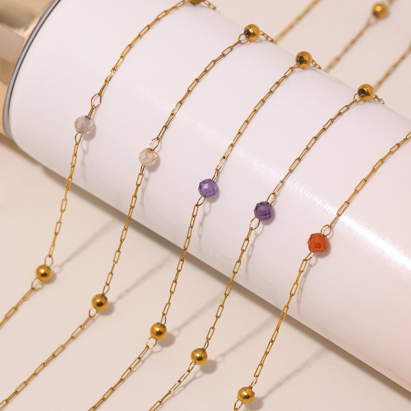 Close-up of 316L stainless steel natural stone jewelry