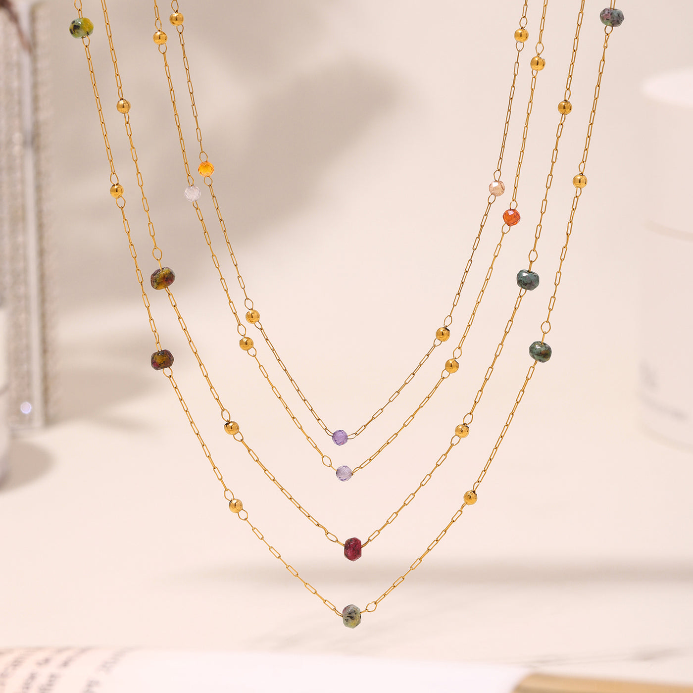 316L Stainless Steel 18K PVD Gold Natural Stone Necklace made with 316L stainless steel and 18K PVD gold finish for wholesale jewelry buyers - image 3