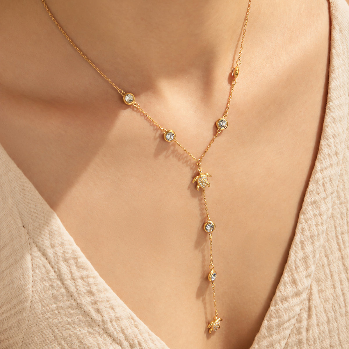 316L Stainless Steel 18K PVD Gold Ocean Heart Y Necklace made with 316L stainless steel and 18K PVD gold finish for wholesale jewelry buyers - image 4