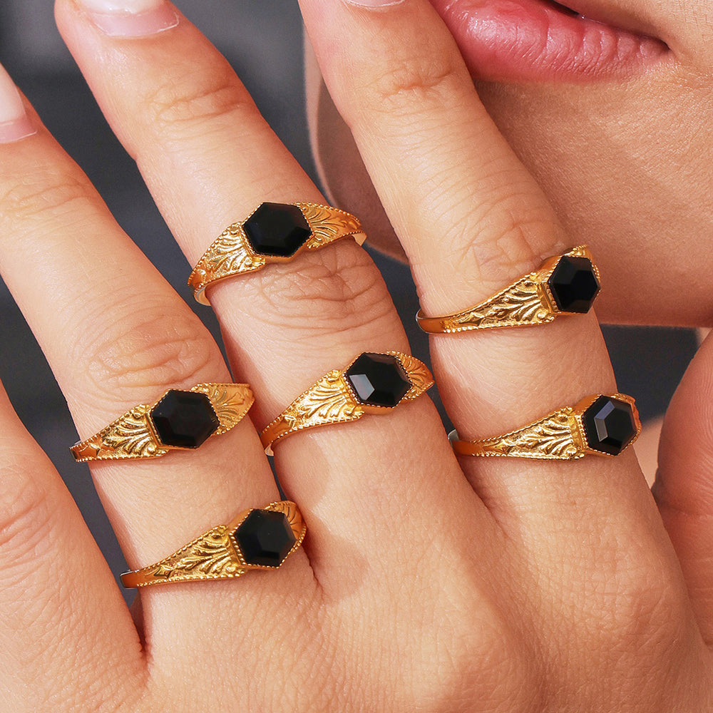 316L Stainless Steel 18K PVD Gold Octagon Stone Ring made with 316L stainless steel and 18K PVD gold finish for wholesale jewelry buyers - image 5