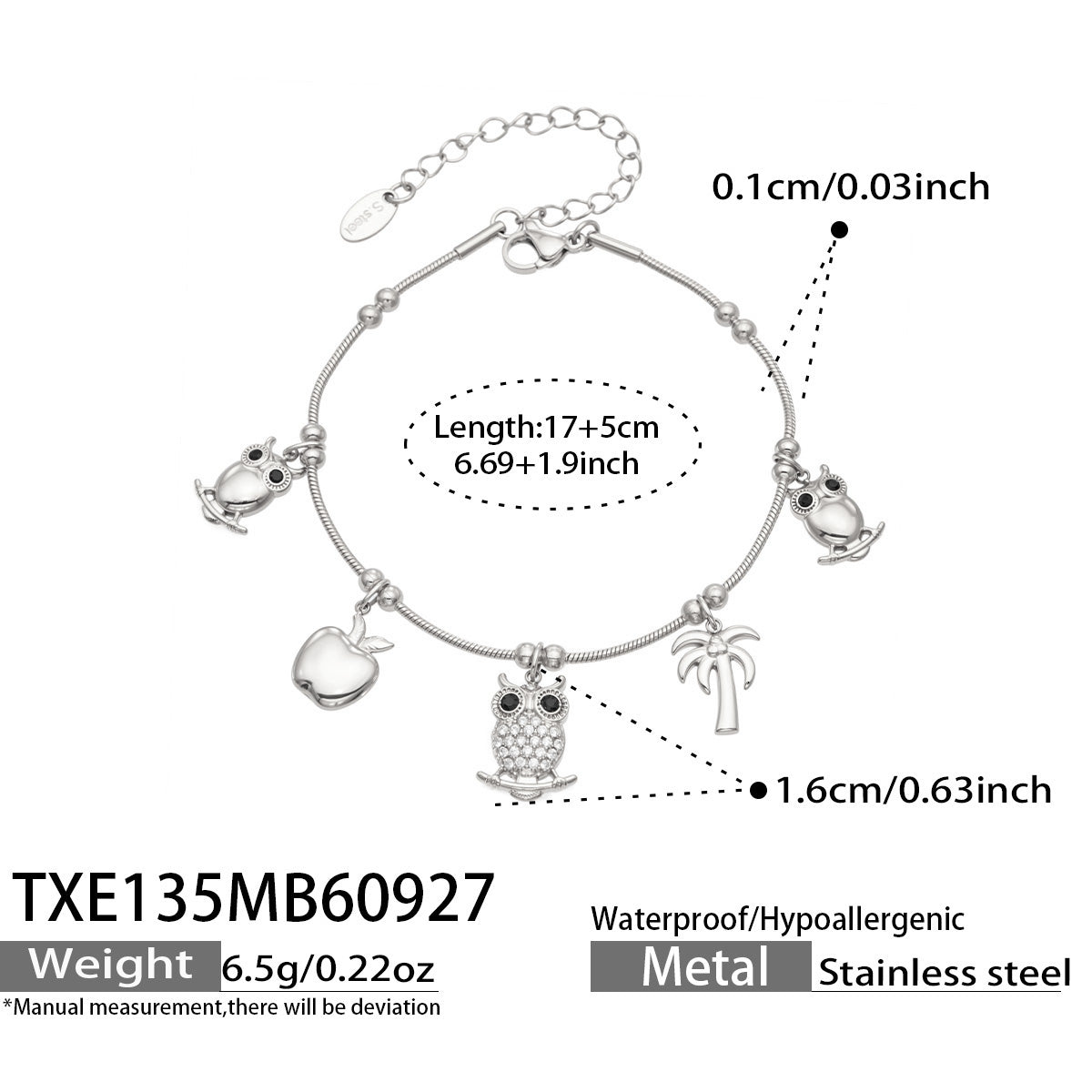 316L Stainless Steel 18K PVD Gold Owl Bracelet made with 316L stainless steel and 18K PVD gold finish for wholesale jewelry buyers - image 17