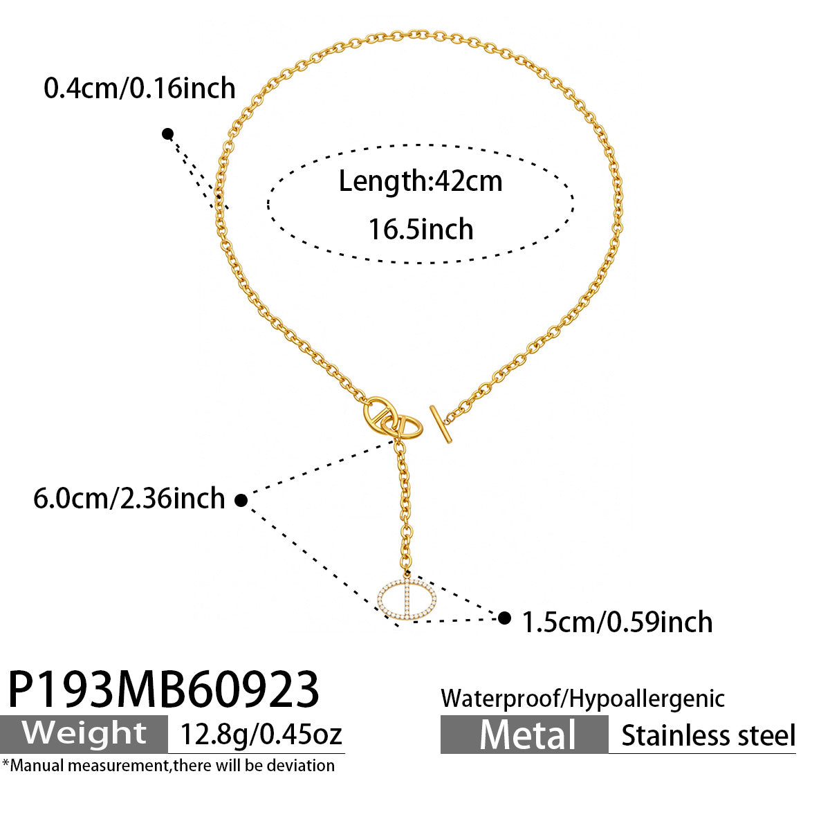 P193 zircon toggle drop necklace 42 cm size and product details