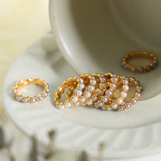 Elegant pearl bead ring in 316L stainless steel