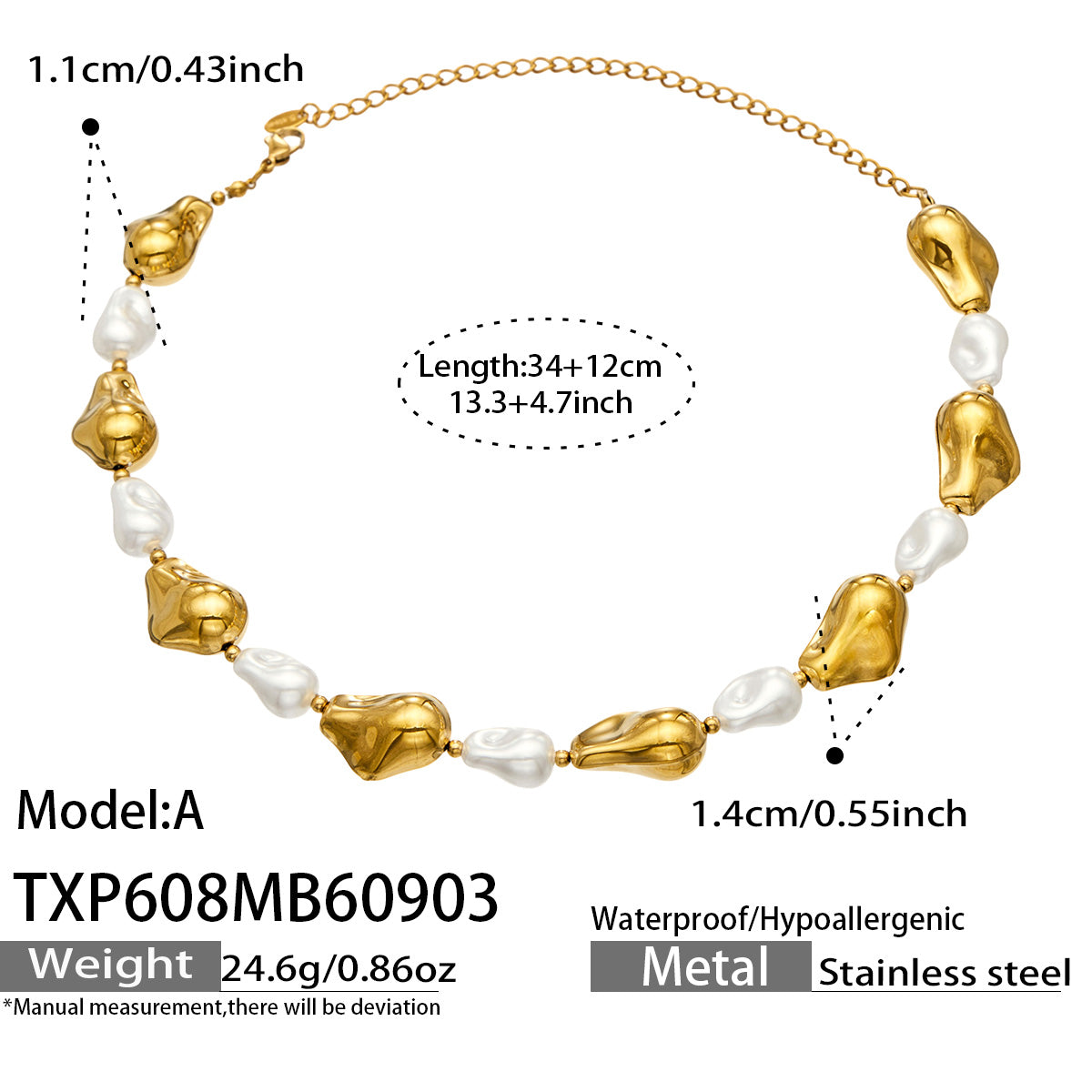 316L Stainless Steel 18K PVD Gold Pearl Chain Bracelet made with 316L stainless steel and 18K PVD gold finish for wholesale jewelry buyers - image 3