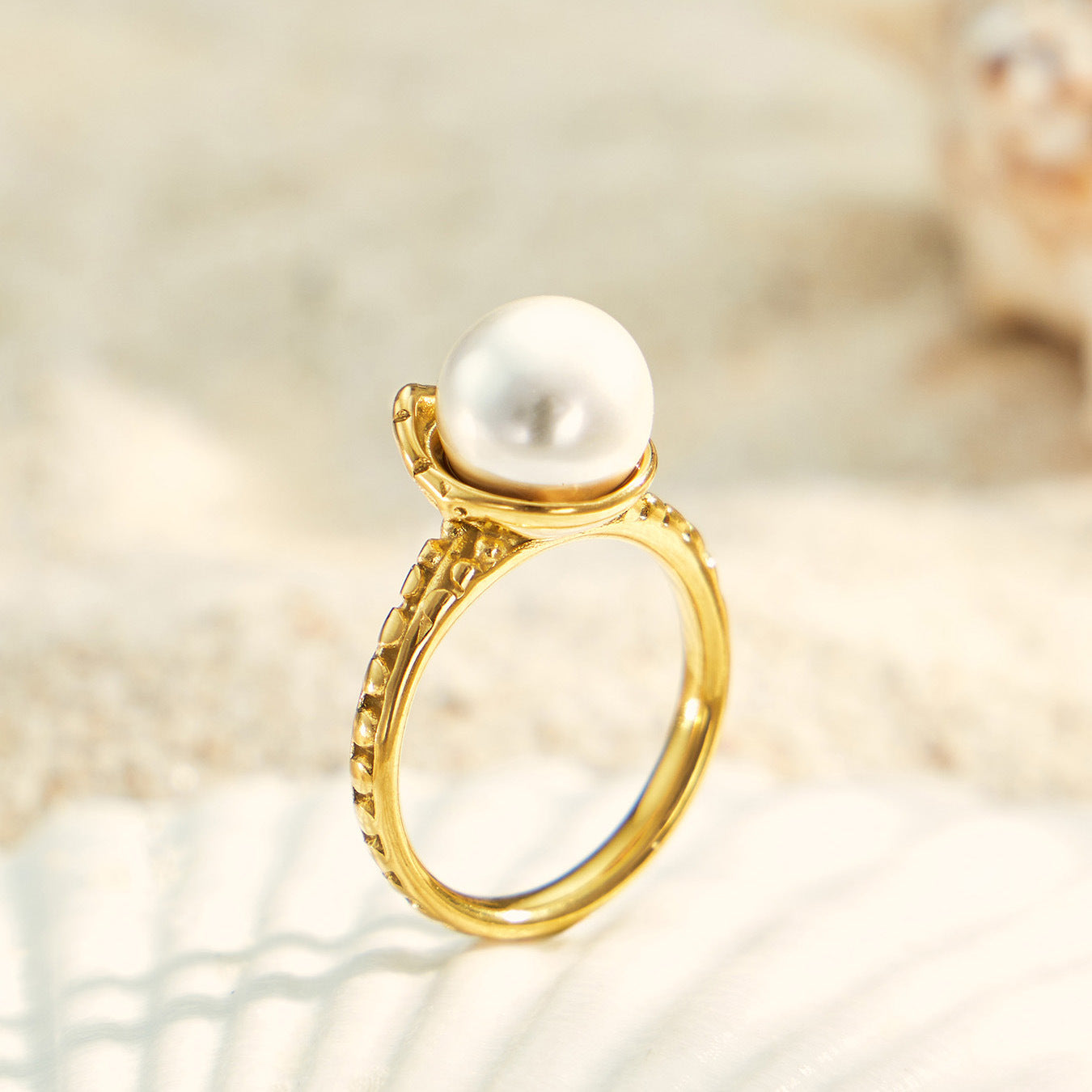316L Stainless Steel 18K PVD Gold Pearl Ring Set made with 316L stainless steel and 18K PVD gold finish for wholesale jewelry buyers - image 5