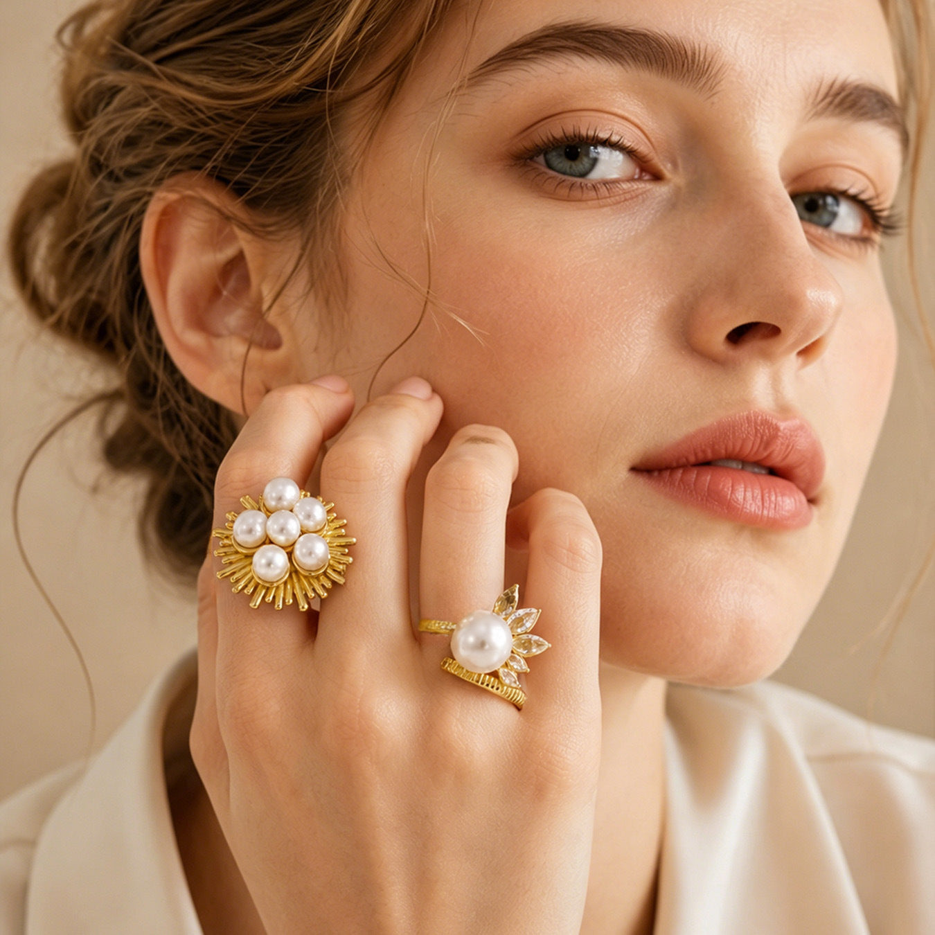 316L Stainless Steel 18K PVD Gold Pearl & Zircon Ring Set made with 316L stainless steel and 18K PVD gold finish for wholesale jewelry buyers - image 10
