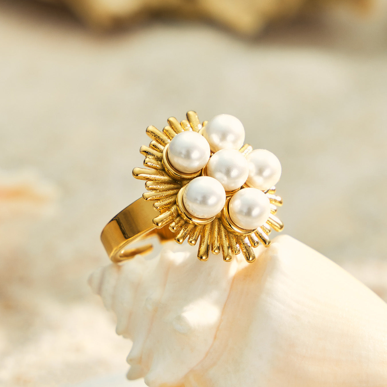 316L Stainless Steel 18K PVD Gold Pearl & Zircon Ring Set made with 316L stainless steel and 18K PVD gold finish for wholesale jewelry buyers - image 15