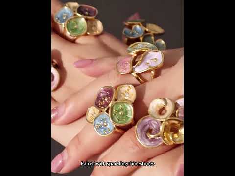 316L Stainless Steel 18K Gold PVD Exaggerated Leaf Colorful Enamel Ring