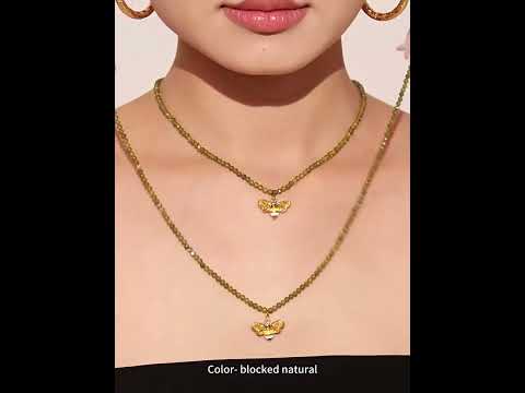 316L Stainless Steel 18K Gold PVD Olive Green Faceted Zircon Bee Pendant Necklace