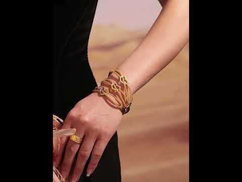 316L Stainless Steel 18K Gold PVD Double-Line Heart Beaded Clasp Bangle