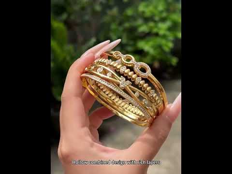 Lock & Bowknot Zircon Bangle Set Wholesale | 316L Stainless Steel 18K Gold Plated