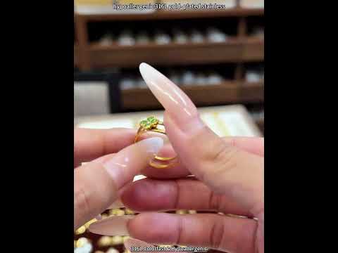 316L Stainless Steel 18K PVD Gold Clover Flower Zircon Stack Ring