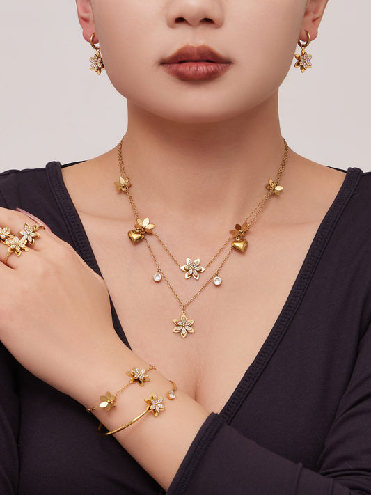 316L Stainless Steel Zircon Inlaid Six-Petal Flower Jewelry Collection - Image 15