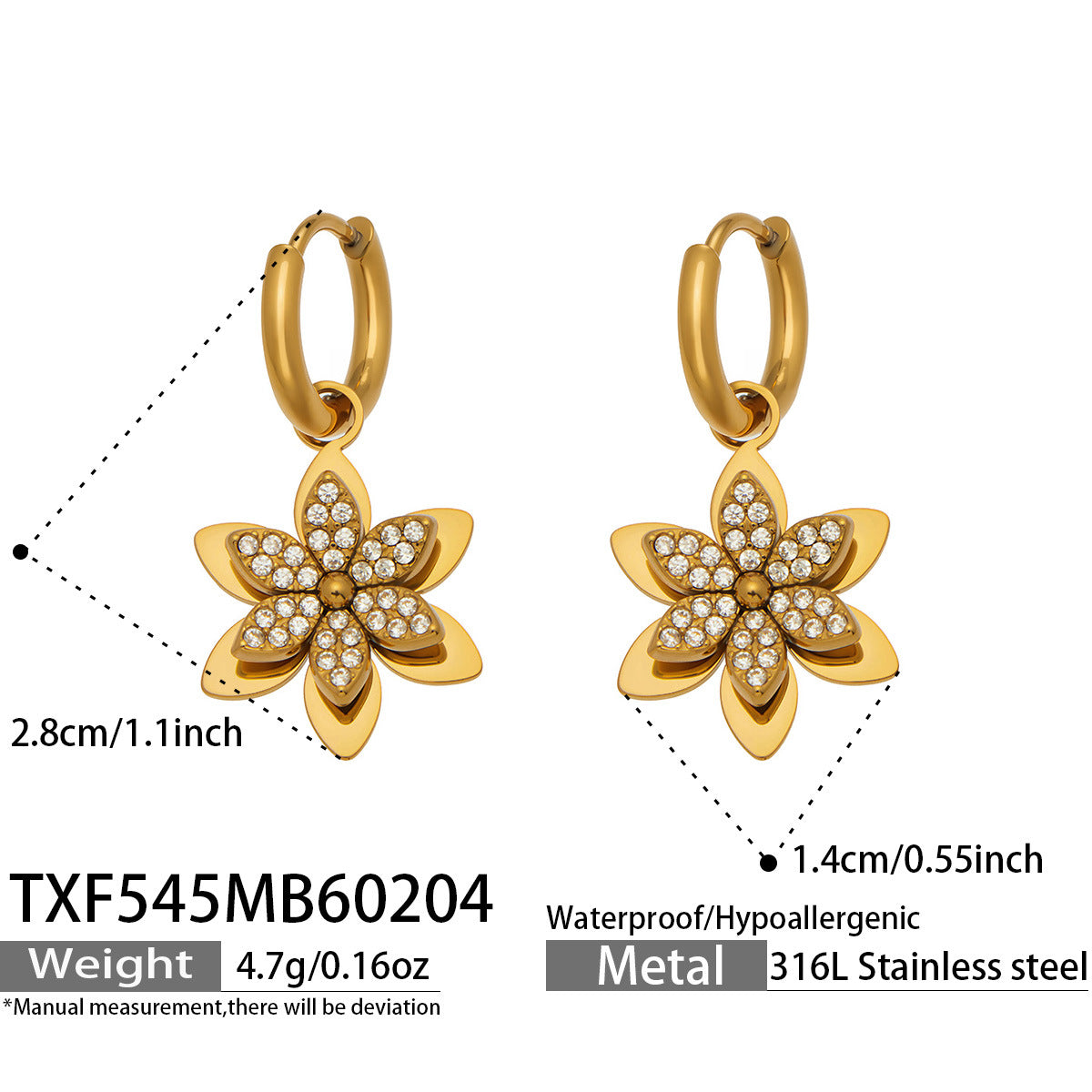 316L Stainless Steel Zircon Inlaid Six-Petal Flower Jewelry Collection - Image 19
