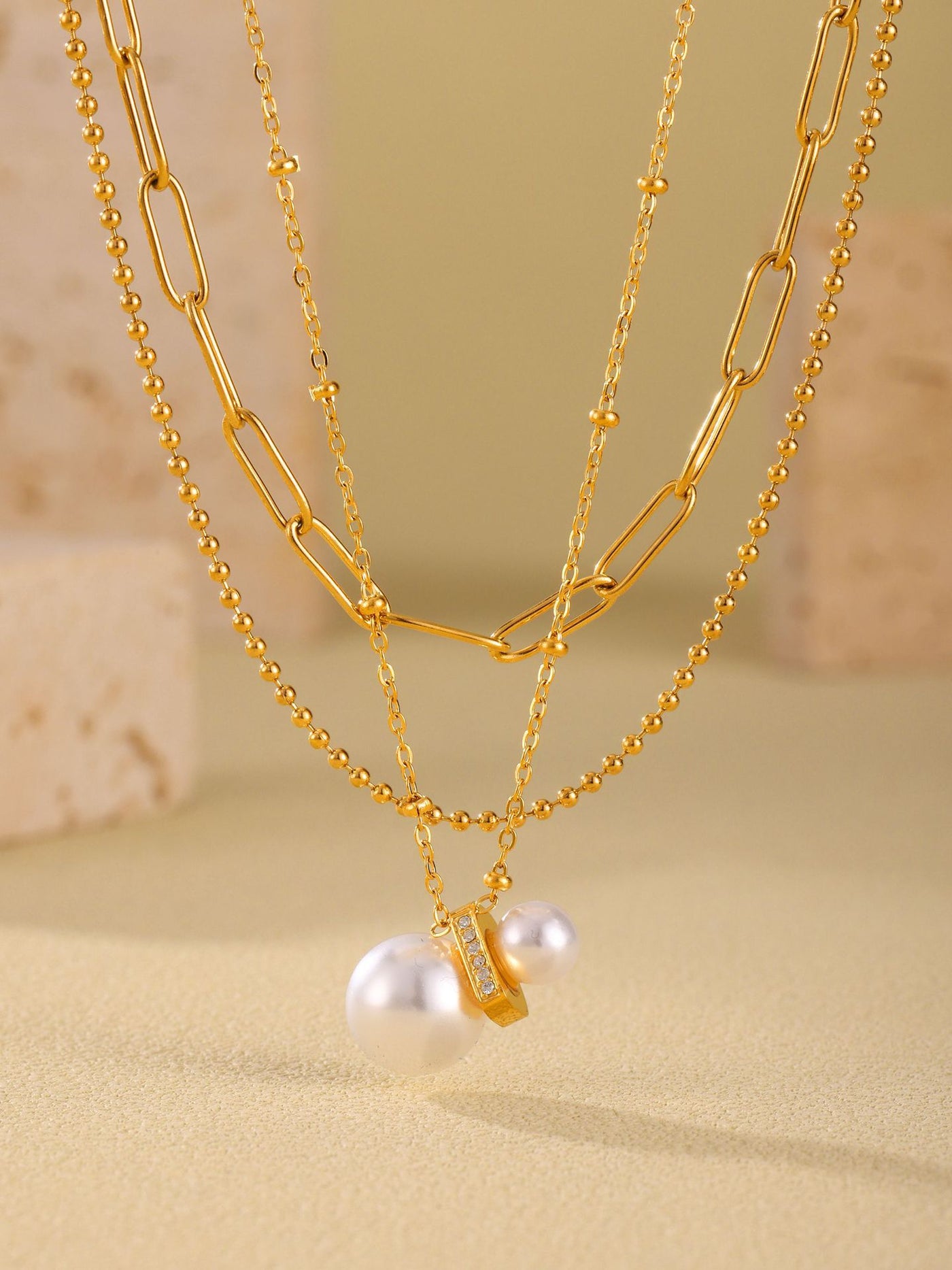 316L Stainless Steel Constellation Necklace & Earrings Set with Zircon & Shell Pearl - Image 1