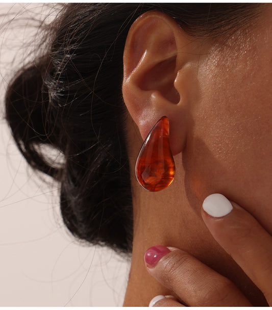 316L Stainless Steel Vibrant Resin Teardrop Earrings - Image 3