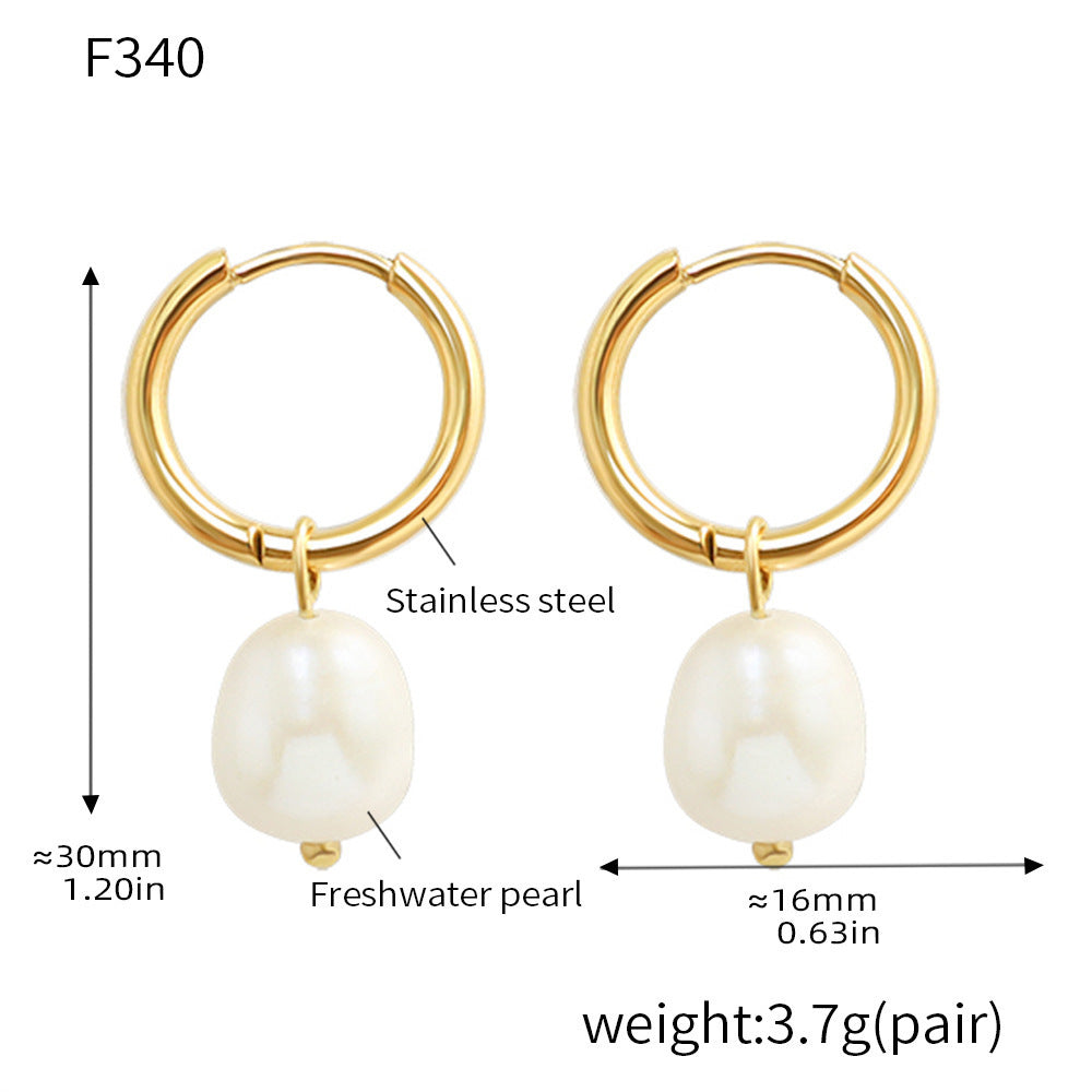 316L Stainless Steel 18K Gold Plated Minimalist Single Pearl Chain Necklace & Earring Set - Image 4