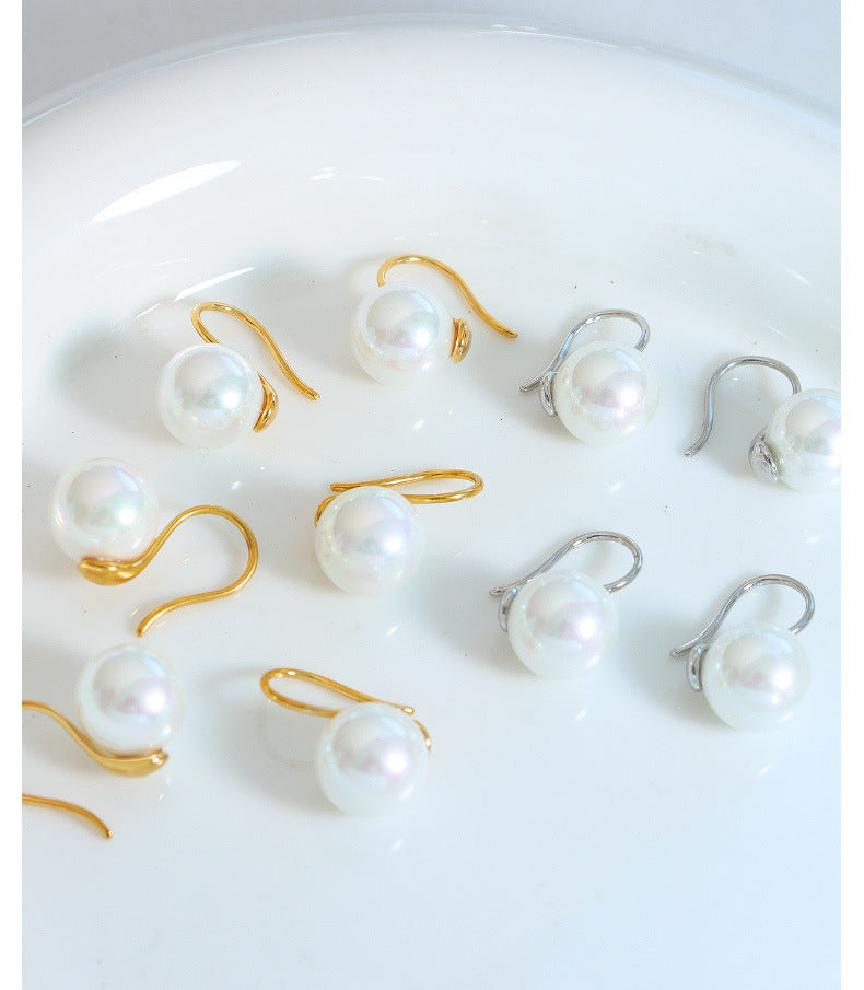 316L Stainless Steel 18K Gold Plated Geometric Faux Pearl Earrings - Image 7