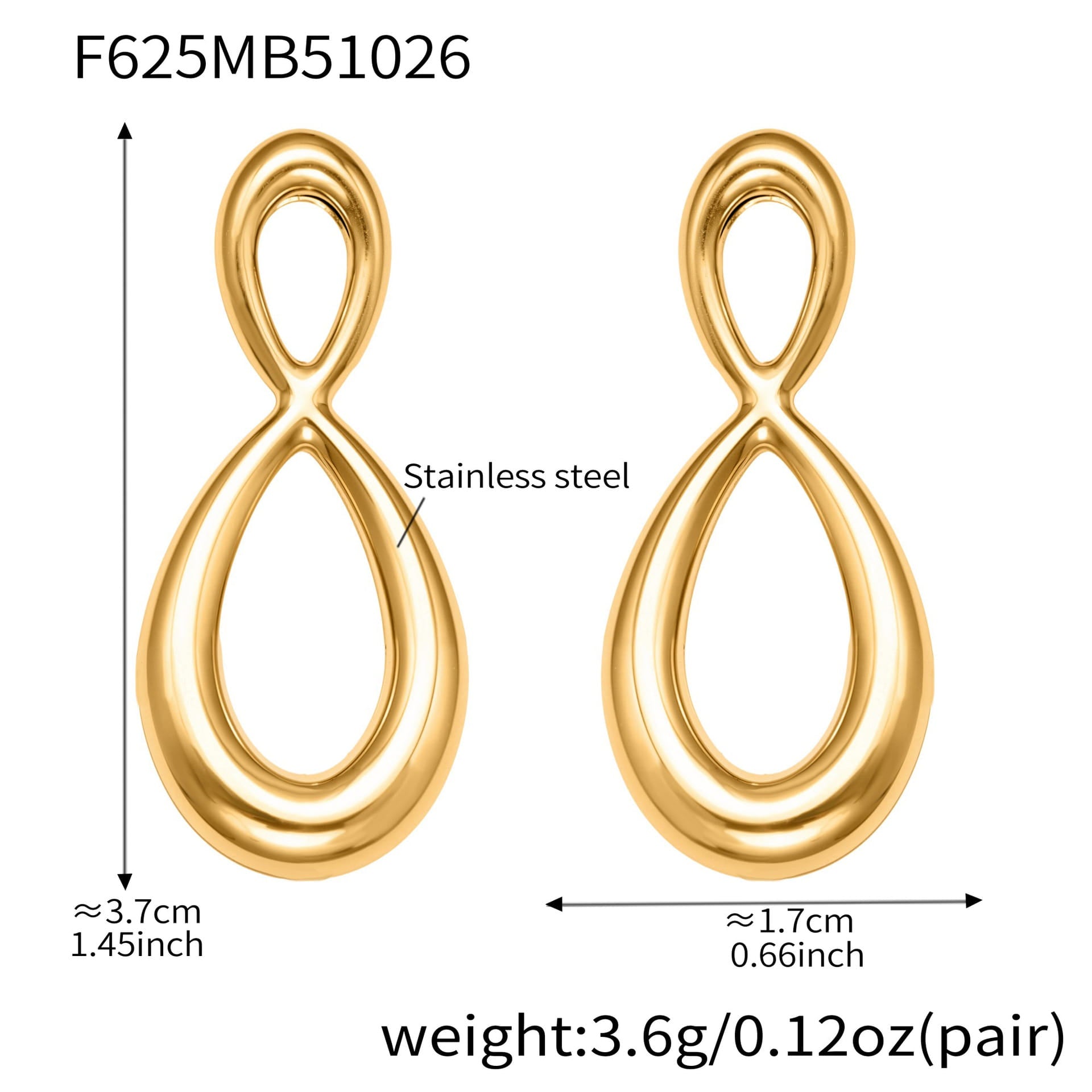 316L Stainless Steel Mixed Metal Two-Tone Infinity Figure-Eight Drop Earrings