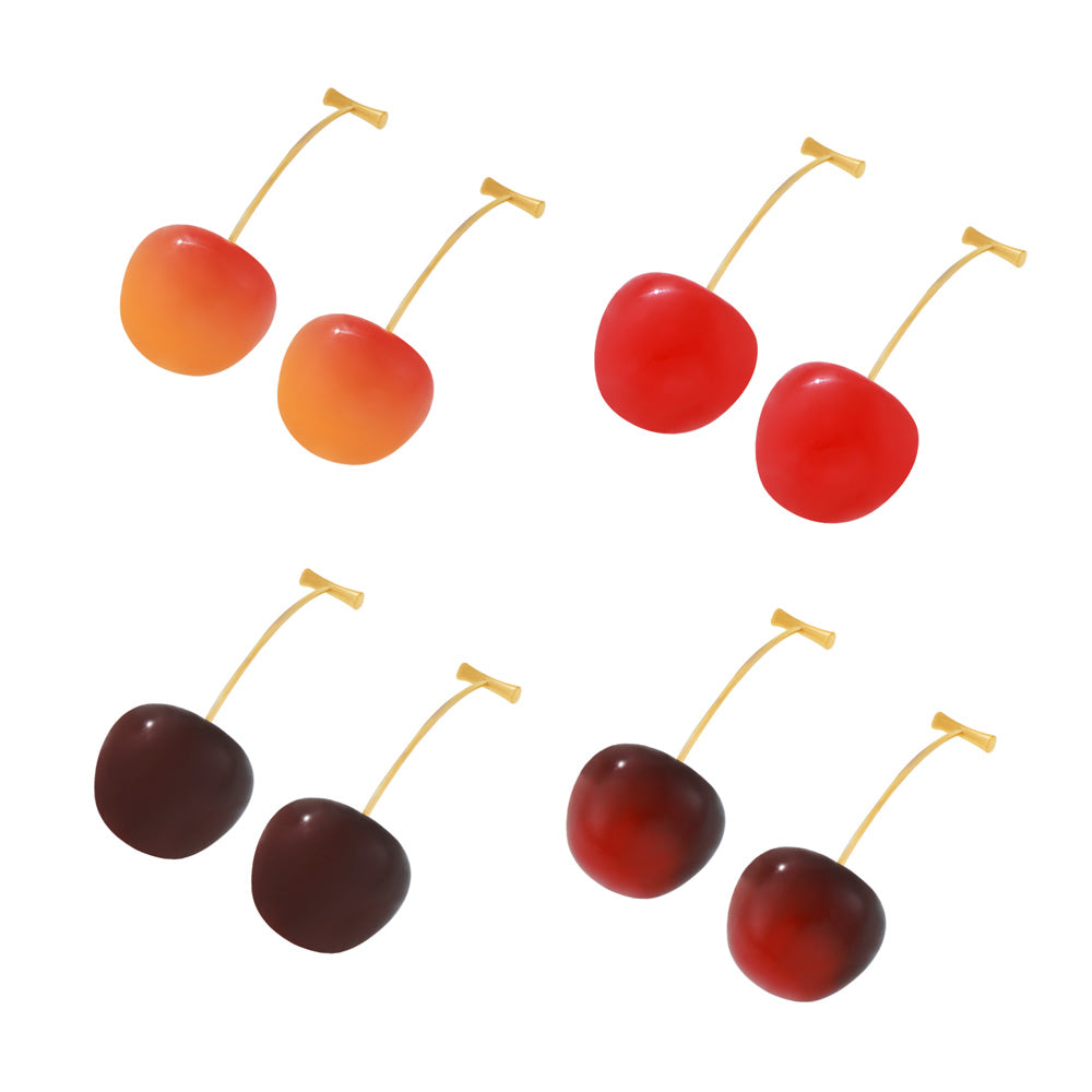 MiduoduoJewelry resin cherry drop earrings in orange-red, bright red, burgundy and deep red colors