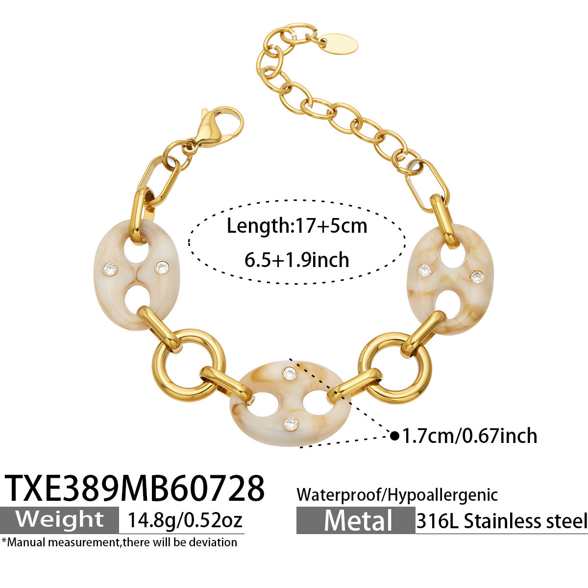 MiduoduoJewelry resin mariner link bracelet length, extender and product specifications