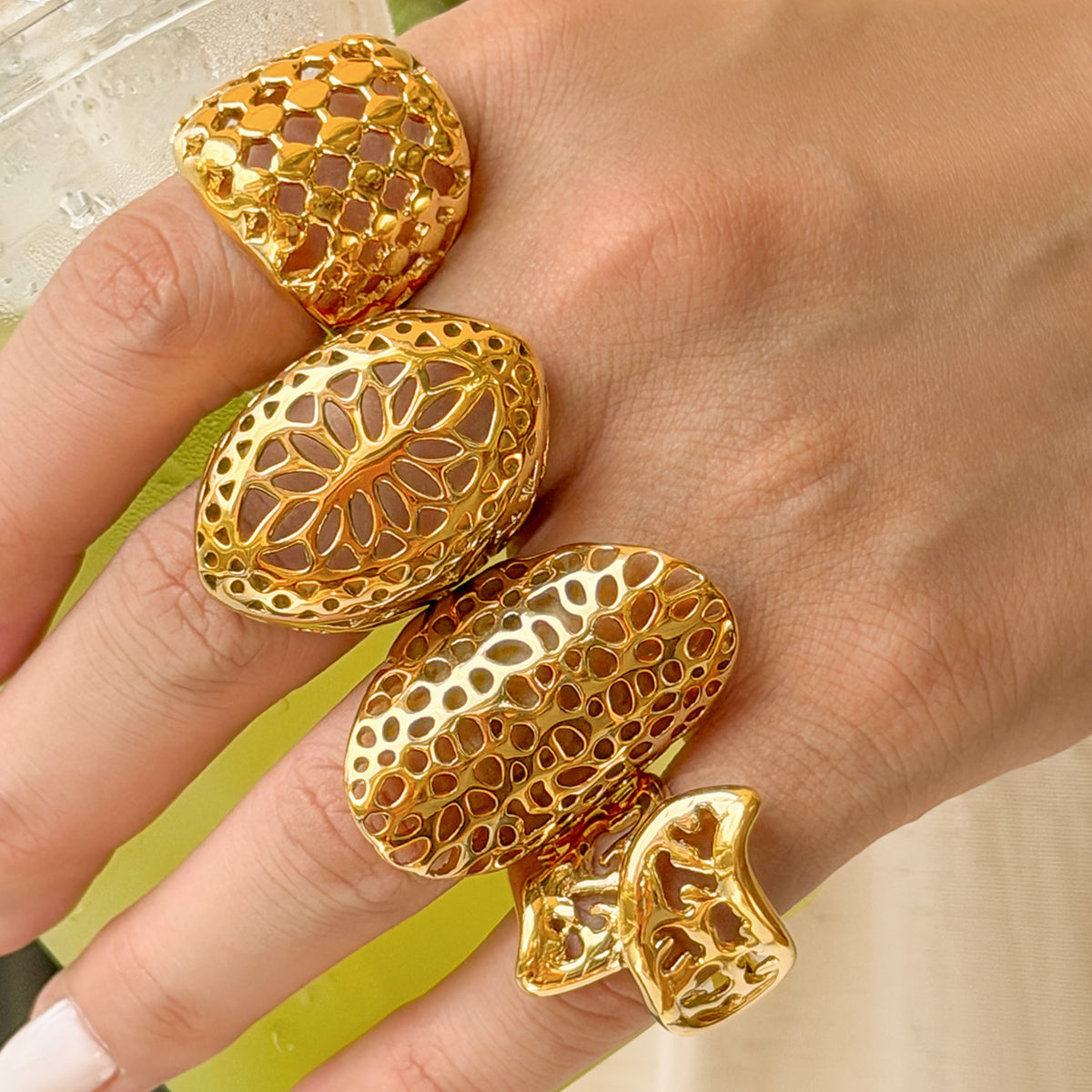 316L Stainless Steel 18K PVD Gold Retro Irregular Hollow Wide Ring made with 316L stainless steel and 18K PVD gold finish for wholesale jewelry buyers - image 3
