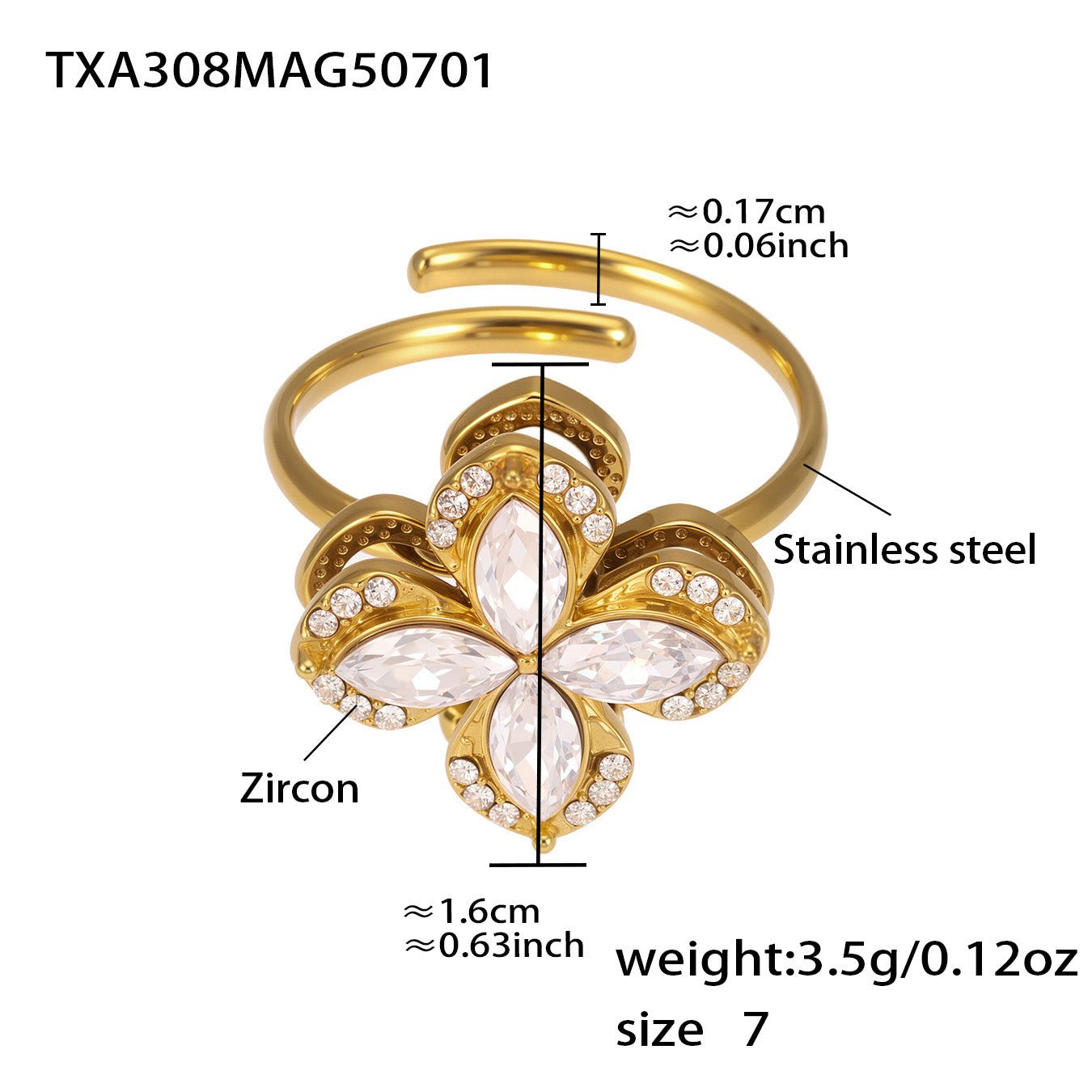 316L Stainless Steel 18K PVD Gold Rotating Flower Ring made with 316L stainless steel and 18K PVD gold finish for wholesale jewelry buyers - image 3