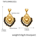 TXF519-Gold Black Natural Stone Heart Earrings