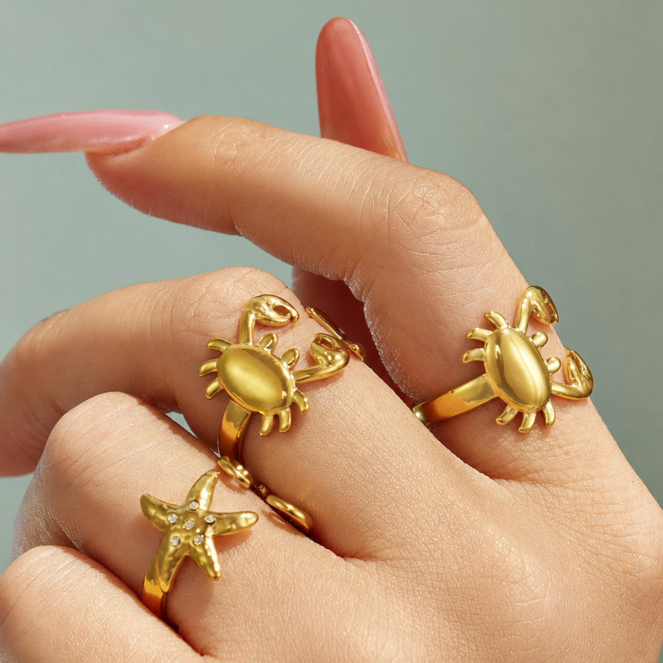 316L Stainless Steel 18K PVD Gold Sea Star Crab Ring made with 316L stainless steel and 18K PVD gold finish for wholesale jewelry buyers - image 10