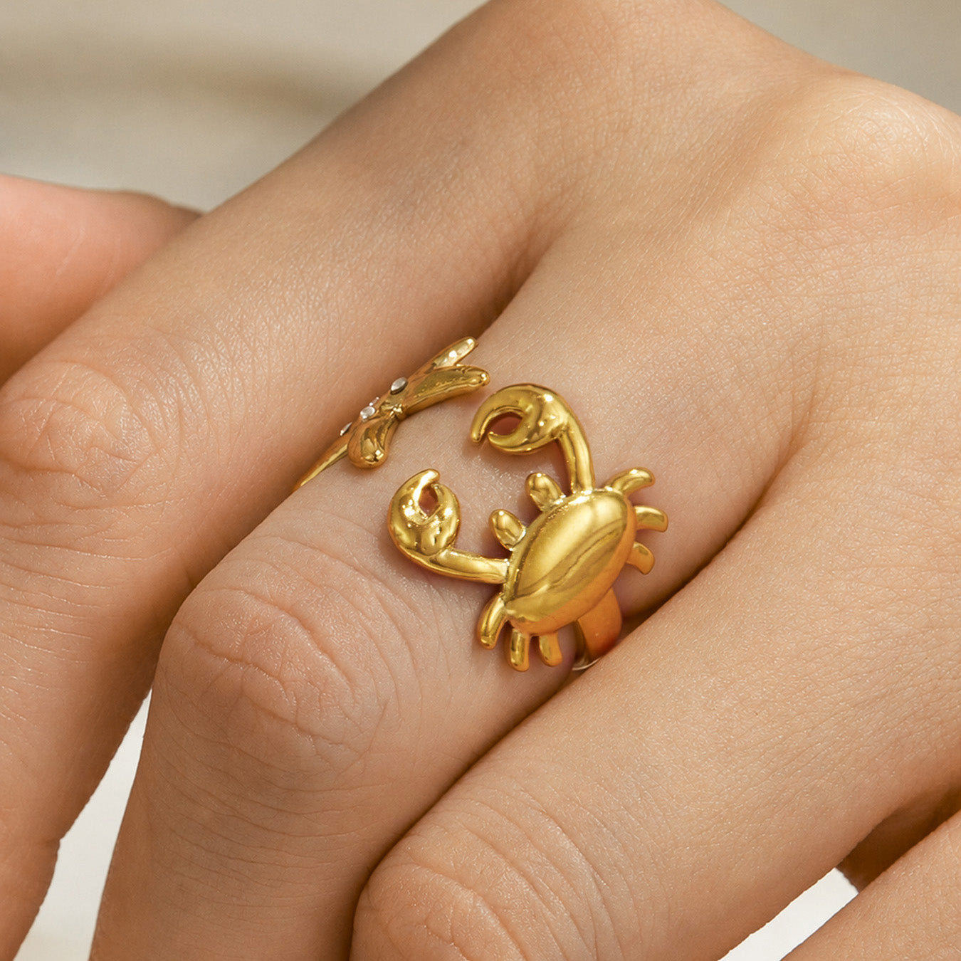 316L Stainless Steel 18K PVD Gold Sea Star Crab Ring made with 316L stainless steel and 18K PVD gold finish for wholesale jewelry buyers - image 14