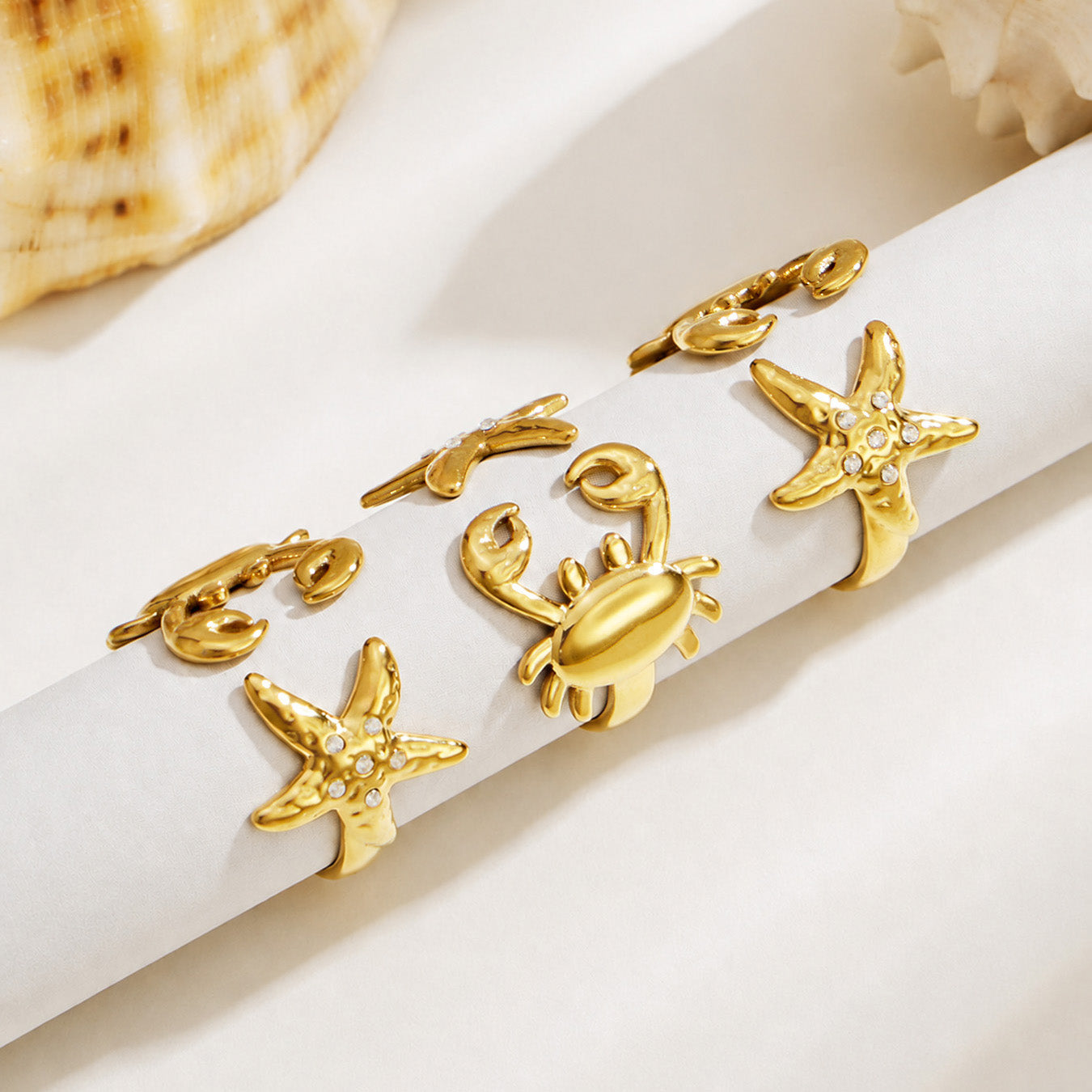 316L Stainless Steel 18K PVD Gold Sea Star Crab Ring made with 316L stainless steel and 18K PVD gold finish for wholesale jewelry buyers - image 4