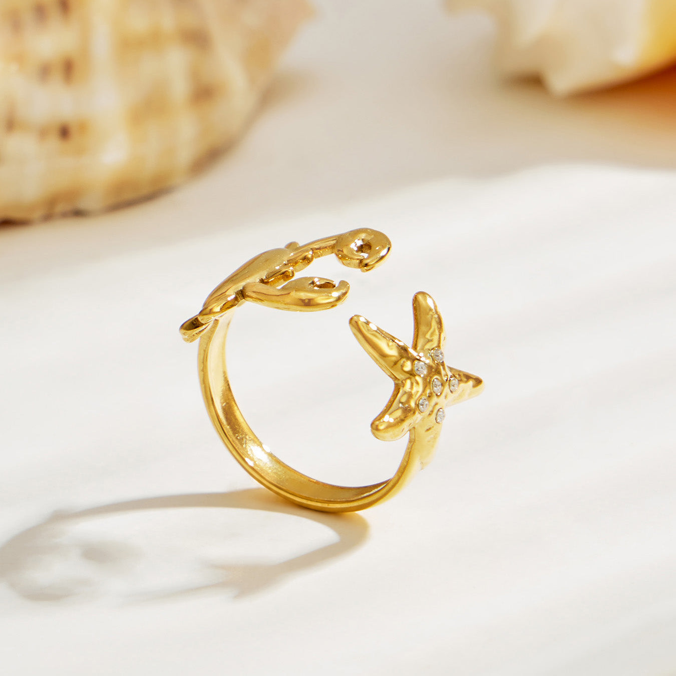 316L Stainless Steel 18K PVD Gold Sea Star Crab Ring made with 316L stainless steel and 18K PVD gold finish for wholesale jewelry buyers - image 5
