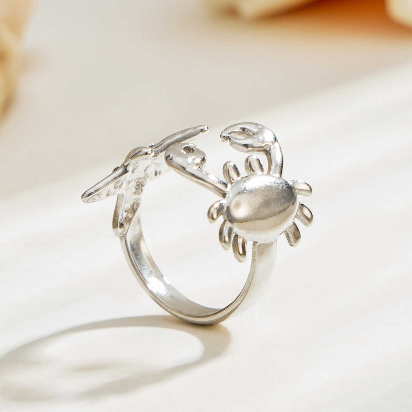 316L Stainless Steel 18K PVD Gold Sea Star Crab Ring made with 316L stainless steel and 18K PVD gold finish for wholesale jewelry buyers - image 8