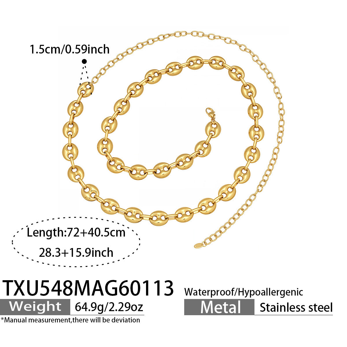 316L Stainless Steel Mixed Metal Coffee Bean Chain Jewelry Set for Women