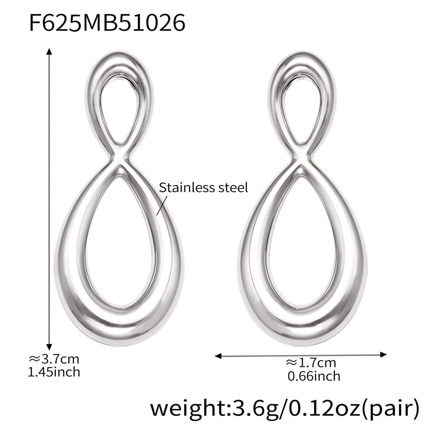 316L Stainless Steel Mixed Metal Two-Tone Infinity Figure-Eight Drop Earrings