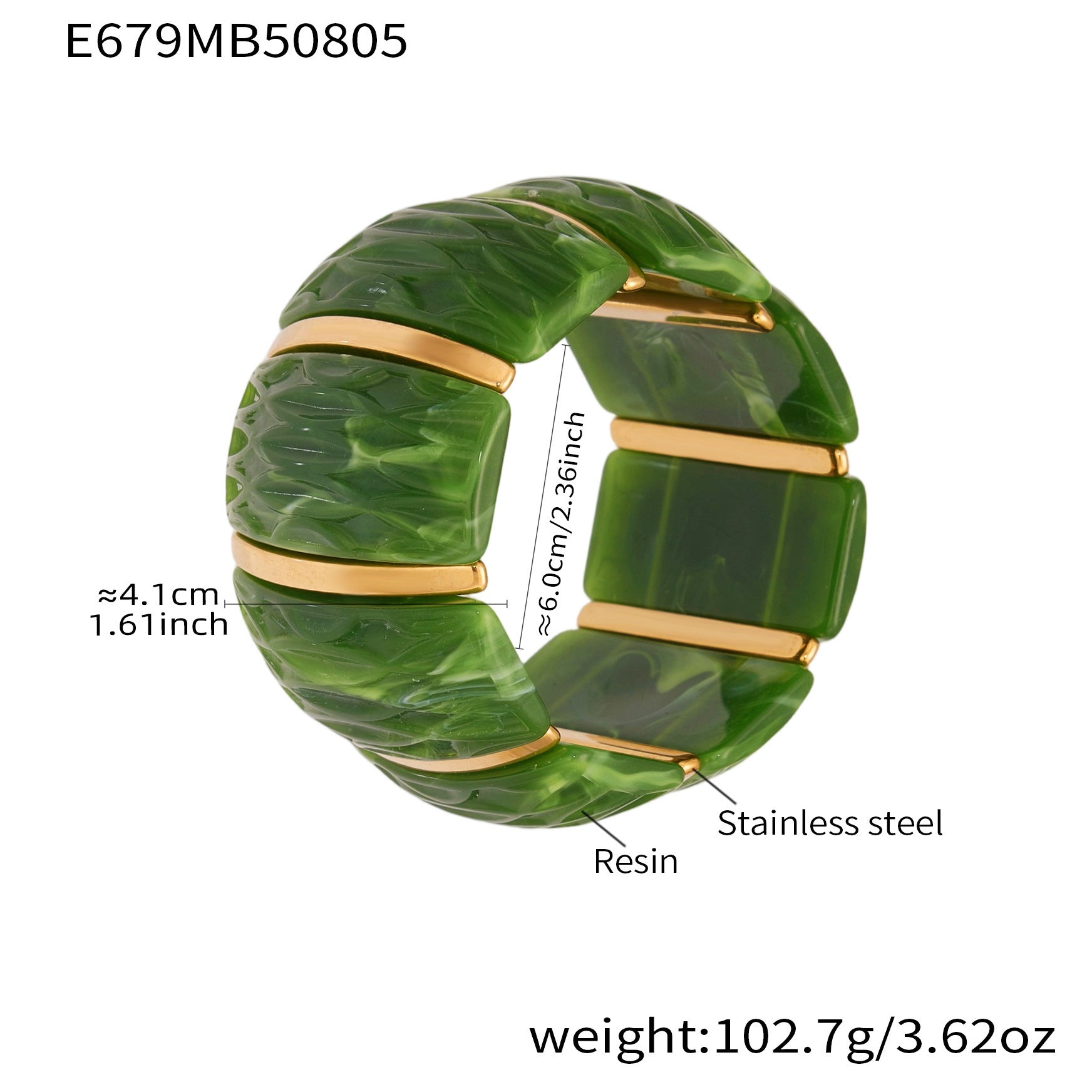 316L Stainless Steel Irregular Textured Wide Resin Stretch Bracelet