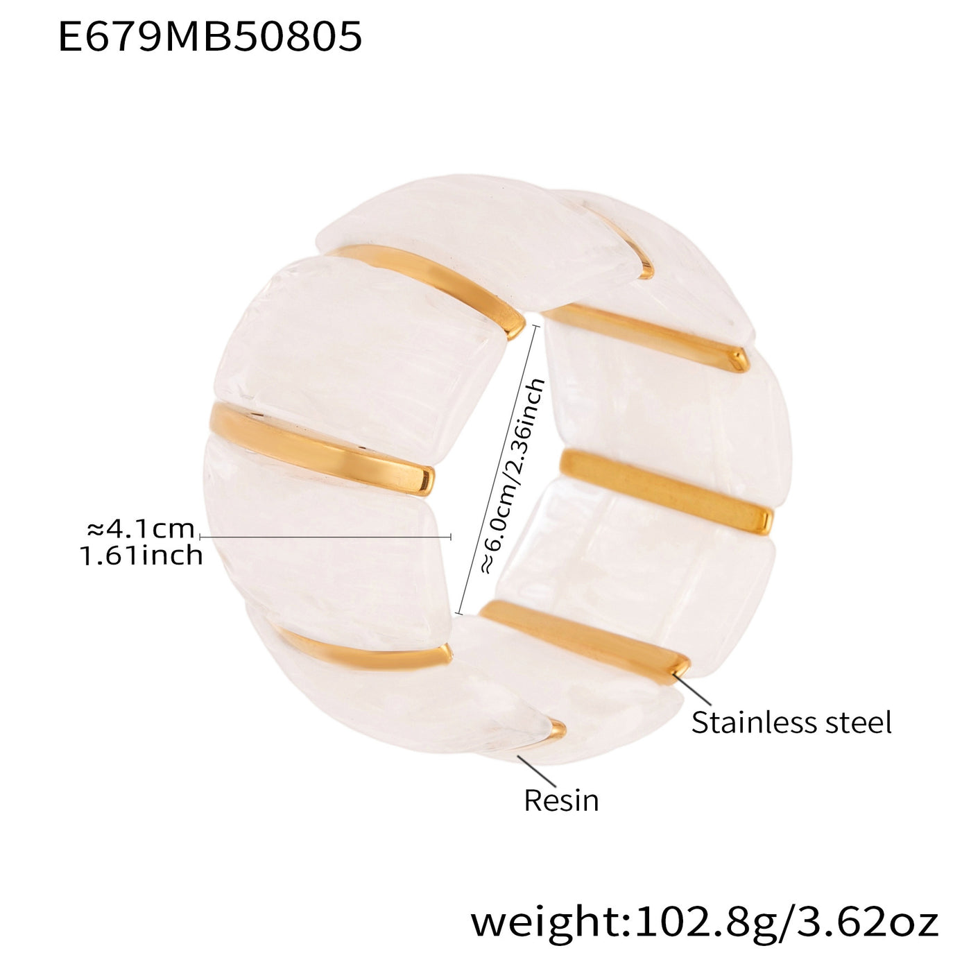 316L Stainless Steel Irregular Textured Wide Resin Stretch Bracelet