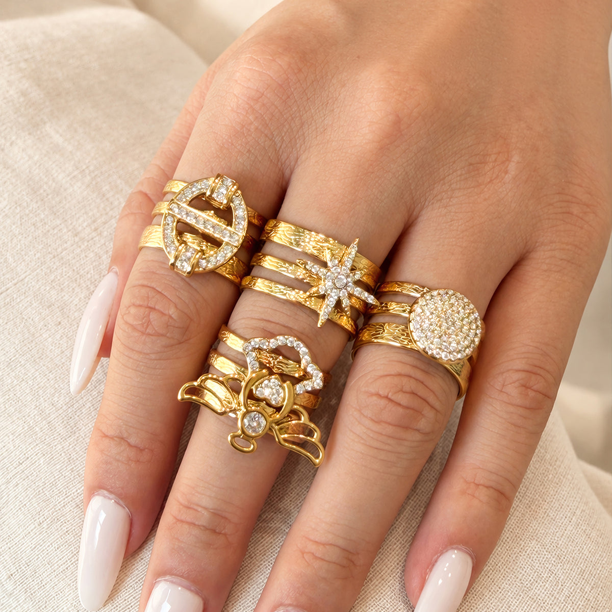 316L Stainless Steel 18K PVD Gold Star Zircon Open Ring made with 316L stainless steel and 18K PVD gold finish for wholesale jewelry buyers - image 3