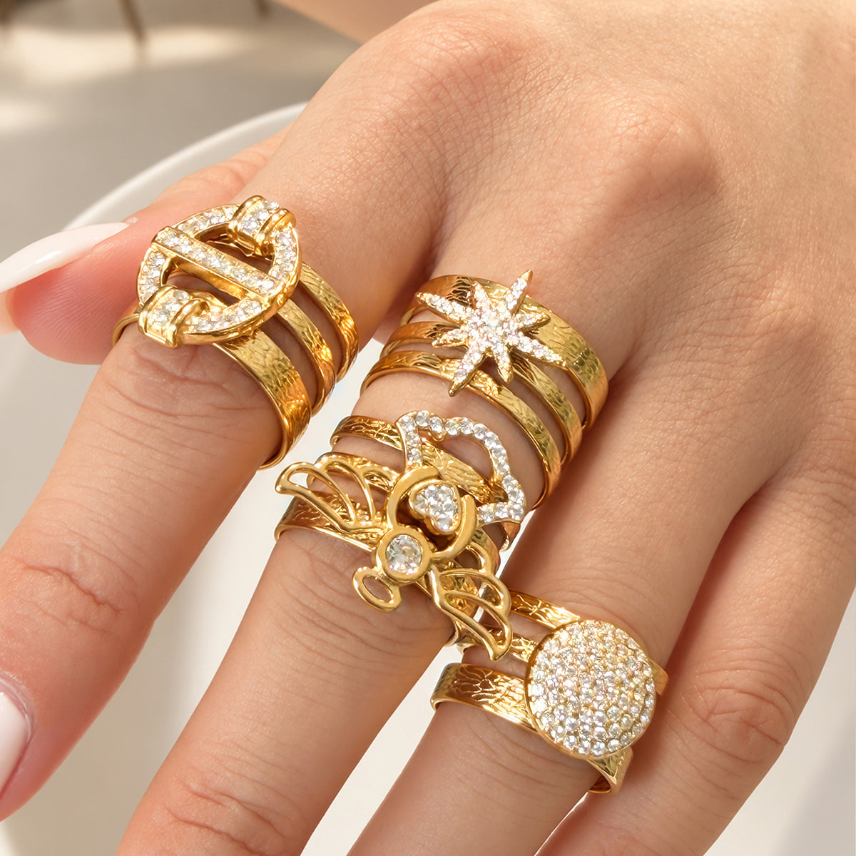 316L Stainless Steel 18K PVD Gold Star Zircon Open Ring made with 316L stainless steel and 18K PVD gold finish for wholesale jewelry buyers - image 4