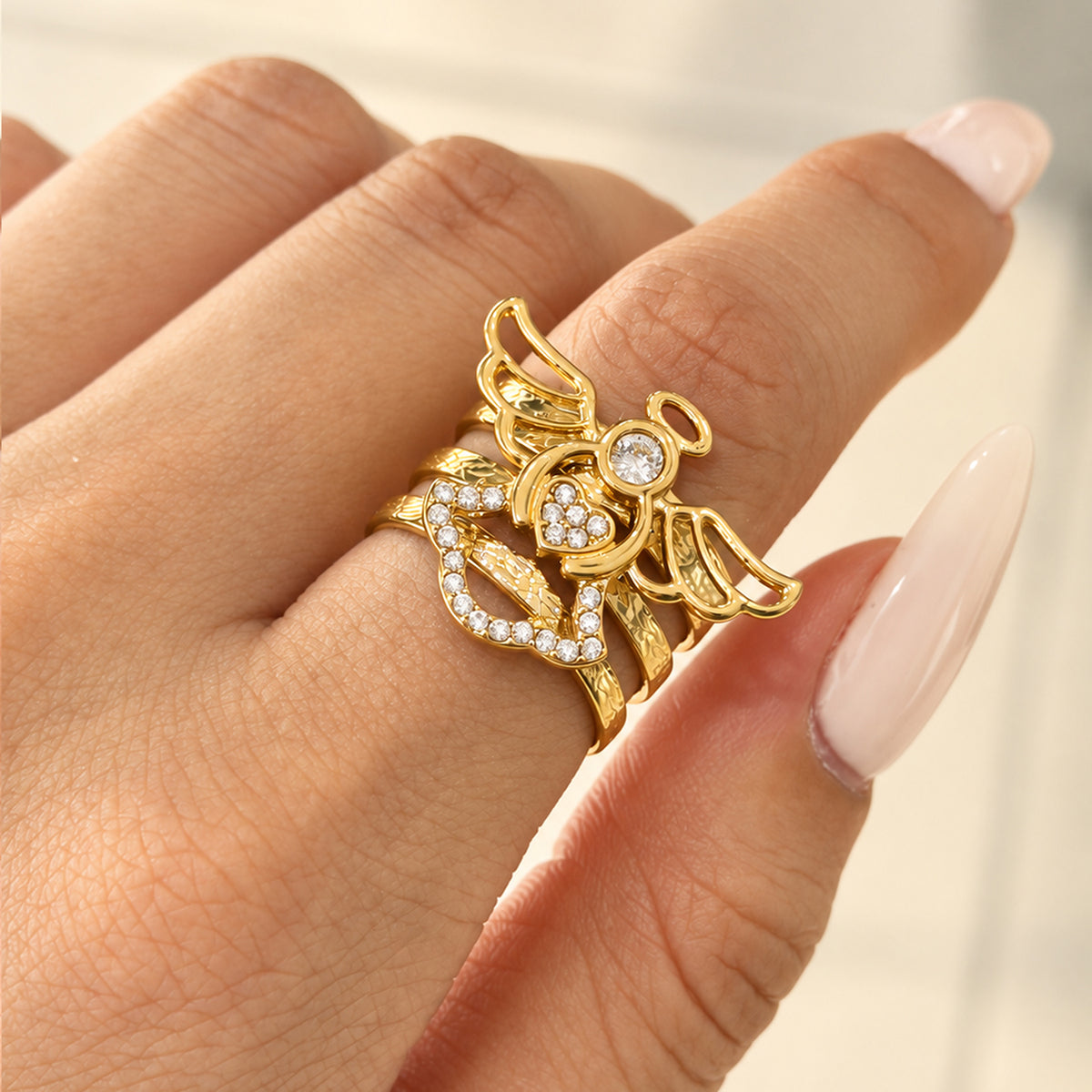316L Stainless Steel 18K PVD Gold Star Zircon Open Ring made with 316L stainless steel and 18K PVD gold finish for wholesale jewelry buyers - image 7